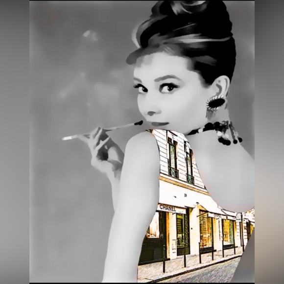 CHANEL & HEPBURN UPCYCLED fashion glam wall art B&W luxury designer home decor - Picture 6 of 8